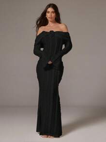 COSMINA Women's White Lace Off Shoulder Semi-Transparent Dress, Floral Embroidered Long Sleeve Wedding Guest Dress