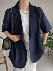 FRIFUL 女士商务休闲短袖T恤夏季夹克，夏季服装 - 杏色 - 查看 3