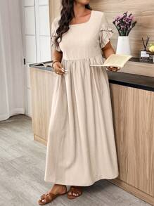 EMERY ROSE 大码褶皱喇叭下摆连衣裙，夏季时尚