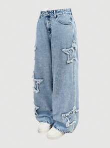 SHEIN MOD MOD Women's Sweet Fit Straight Leg Jeans, Pink Cotton,Valentine Day Clothes,Valentines Pants,Valentines Baggy Jeans