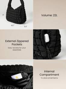 GLOWMODE Quilted Water-Resistant Carryall Shoulder Bag Fall Winter - Black - View 4