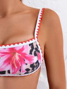 SHEIN Swim 夏季女士豹纹细肩带上衣和下装泳衣套装 - 彩色 - 查看 3