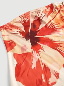 SHEIN MOD Plus Size Apricot Romantic Elegant Floral Halter Mermaid Dress,Beach Dress Sundress,Holiday Outfits Boho