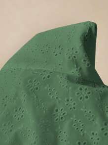Poéselle Váy ngắn tay bồng thêu họa tiết Batik thường ngày cho nữ - màu xanh lá - Xem 5