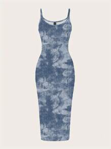 SHEIN EZwear 休闲简约街头扎染全印花无袖长裙，适合夏季