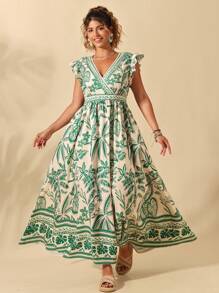 Breezaya Vestido de mujer de talla grande, elegante y casual, de estilo europeo y americano, con cuello en V y cruce en la cintura, falda ancha, adecuado para diversas ocasiones como salidas, citas, vacaciones, reuniones casuales, conmuta. Tela cómoda