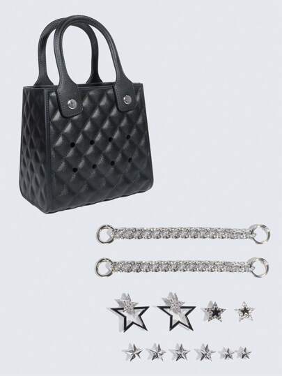 Grunge Punk 1pc Punk Style EVA Black Star Decor Waterproof Wear-Resistant Beach Tote Bag, Suitable For Vacation Use