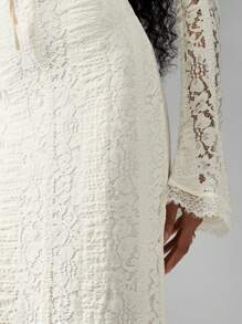 MISSGUIDED 露肩长袖蕾丝新娘晚礼服地板长度美人鱼婚礼宾客派对正式特殊场合钟袖褶皱腰围 - 白色 - 查看 3