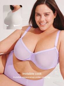 LUVLETTE 紫色无衬里半罩杯透气网眼透明透气基本款清爽舒适迷你文胸 - 紫丁香色 - 查看 4