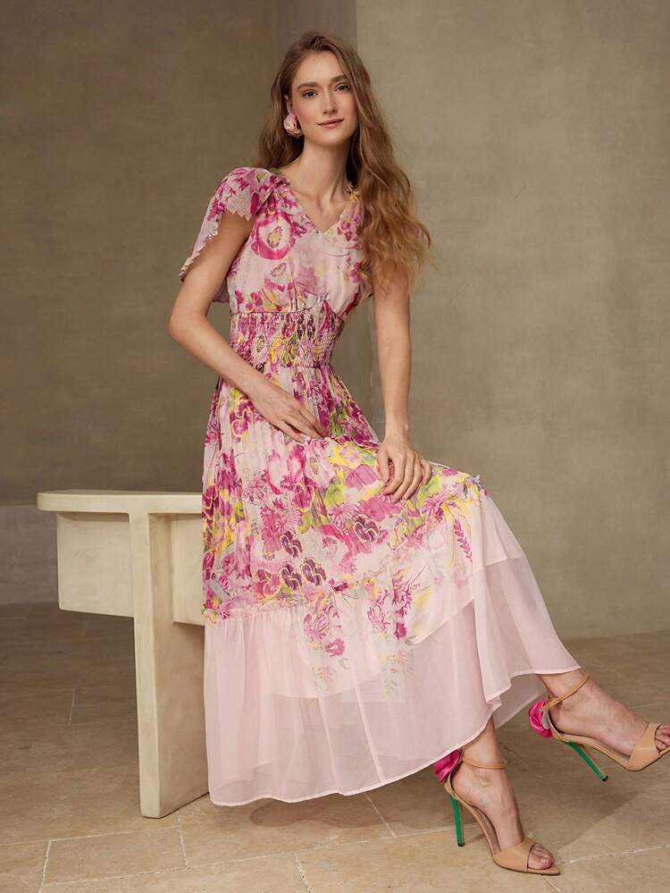 FLORAL PRINT PLEATED DRESS
