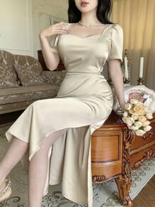 DAZY New Summer Elegant & Classy Solid Color Women Mid-Length Dress