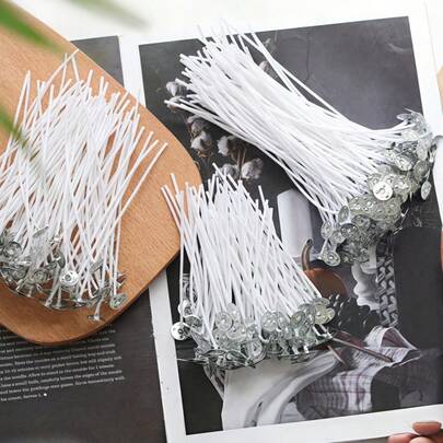 100Pcs Pre-Waxed Candle Wicks With Metal Sustainers Smokeless & Lead-Free For Soy Wax, Beeswax & Paraffin Candle Making DIY Craft Supplies For Container, Pillar, Votive Candles Home Decor, Wedding Party, Aromatherapy Essential (Multiple Lengths, High Stability Burning)