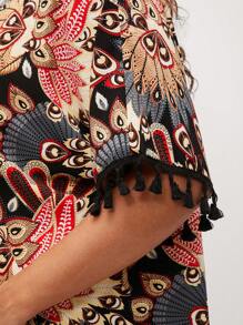 SHEIN LUNE 加大码女式和服风格短袖上衣，时尚夏季波西米亚风母亲节度假休闲沿海航海风 - 彩色 - 查看 6