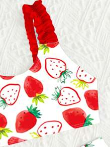 SHEIN 4pcs Girls Young Girl Vacation Style Printed Ruched Bikini Set, Family Matching Outfits Mommy And Me (Sold Separately) - Multicolor - View 3