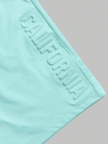 Manfinity Homme Conjunto de camiseta de cuello redondo de manga corta con relieve y shorts con cordón para hombres talla grande