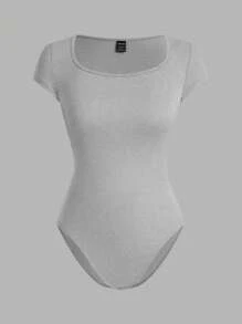 SHEIN EZwear 4 件套女士纯色圆领短袖紧身连体衣，适合夏季