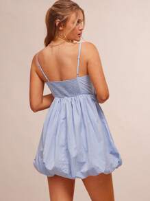 WESTFADE Frühlings Nylon süßer herzförmiger Ausschnitt Schleife Vorderseite Spaghettiträger Bubikragen Mini Kleid Sommer Urlaubsoutfit - Blau - Übersicht 4