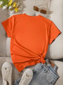 INAWLY Camiseta estándar de mujer con estampado de mariposa, de moda y versátil, apta para el uso en verano - Naranja - Ver 2
