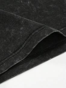 ROMWE MEN Street Life Camiseta de manga corta casual para hombre con estampado de lema y lavado ácido, para verano - Negro - Ver 4