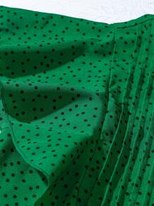SHEIN LUNE 女士圆点印花荷叶边袖 H 型设计休闲宽松衬衫，适合度假和日常穿着 - 綠色 - 查看 4