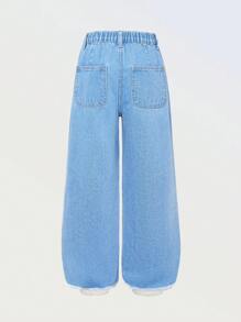 Girls' Casual Basic Comfortable Elegant Fresh Wide-Leg Loose Fit Pure White Denim Jeans - Medium Wash - View 2