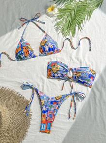 Swim Vcay 游泳三件套夏季海滩度假服装女士比基尼套装 - 彩色 - 查看 1