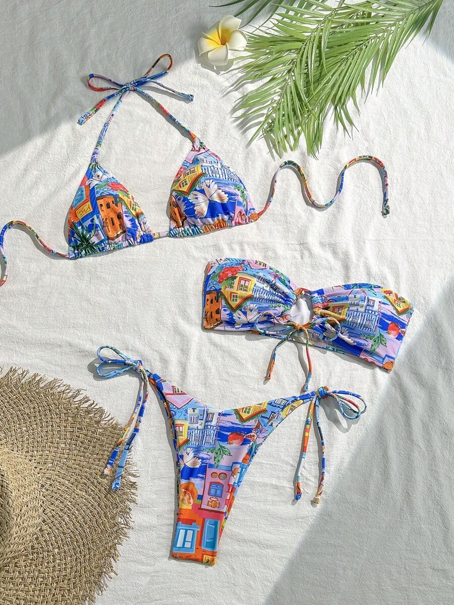 Swim Vcay 游泳三件套夏季海滩度假服装女士比基尼套装 - 彩色 - 查看 1