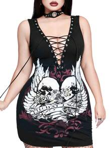 Whyspr Váy Punk Rave Gothic Punk cỡ lớn thường ngày dành cho nữ - màu đen - Xem 4