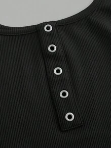 Slaydiva 2pcs Black & Orange Buttoned Criss-Cross Back Pleated Summer Tank Tops For Women Back To School - Multicolor - View 3