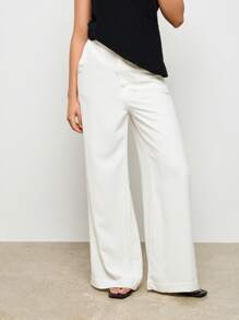 AiiRZ Pantalones palazzo de lino de pierna ancha y corte a medida para resort, elegantes pantalones de oficina para uso formal y de trabajo, de ajuste relajado y calidad premium, estilo veraniego