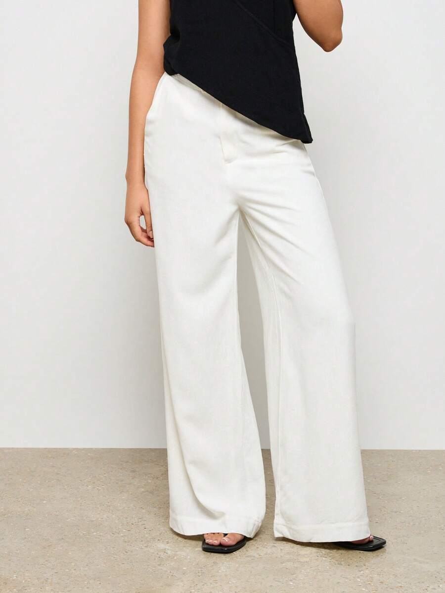 AiiRZ Pantalones palazzo de lino de pierna ancha y corte a medida para resort, elegantes pantalones de oficina para uso formal y de trabajo, de ajuste relajado y calidad premium, estilo veraniego