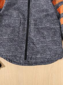 SHEIN 男小童字母圖案落肩袖連帽加絨內裏外套