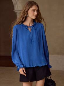MOTF PREMIUM TEXTURED TIE NECK BLOUSE