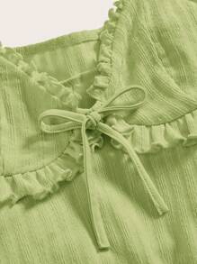 SHEIN MOD Áo hai dây nhún bèo hoa xanh lãng mạn, áo ba lỗ họa tiết hoa cúc Boho dễ thương cho ngày lễ, dã ngoại, hẹn hò - màu xanh lá - Xem 4