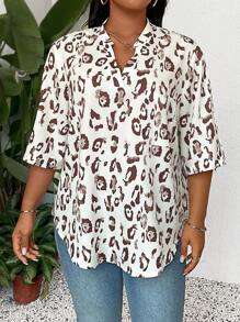 SHEIN LUNE Plus Size Women's Leopard Print Casual Versatile Blouse, Fashionable For Summer Country Concert Graduation Summer Brunch Mother's Day Church - Multicolor - View 4