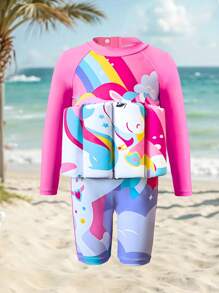 1pc Unicorn Print Raglan Sleeve One-Piece Swimsuit For Girls (Printed Design) - Multicolor - View 8