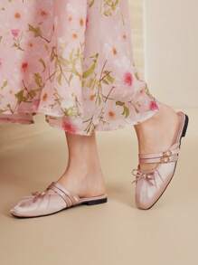 MOTF PREMIUM 时尚复古舒适休闲蝴蝶结装饰平底鞋 - 粉色 - 查看 2