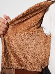 SHEIN Chaqueta Polar Con Bloques De Color Y Estampado De Letras Para Niño Pequeño