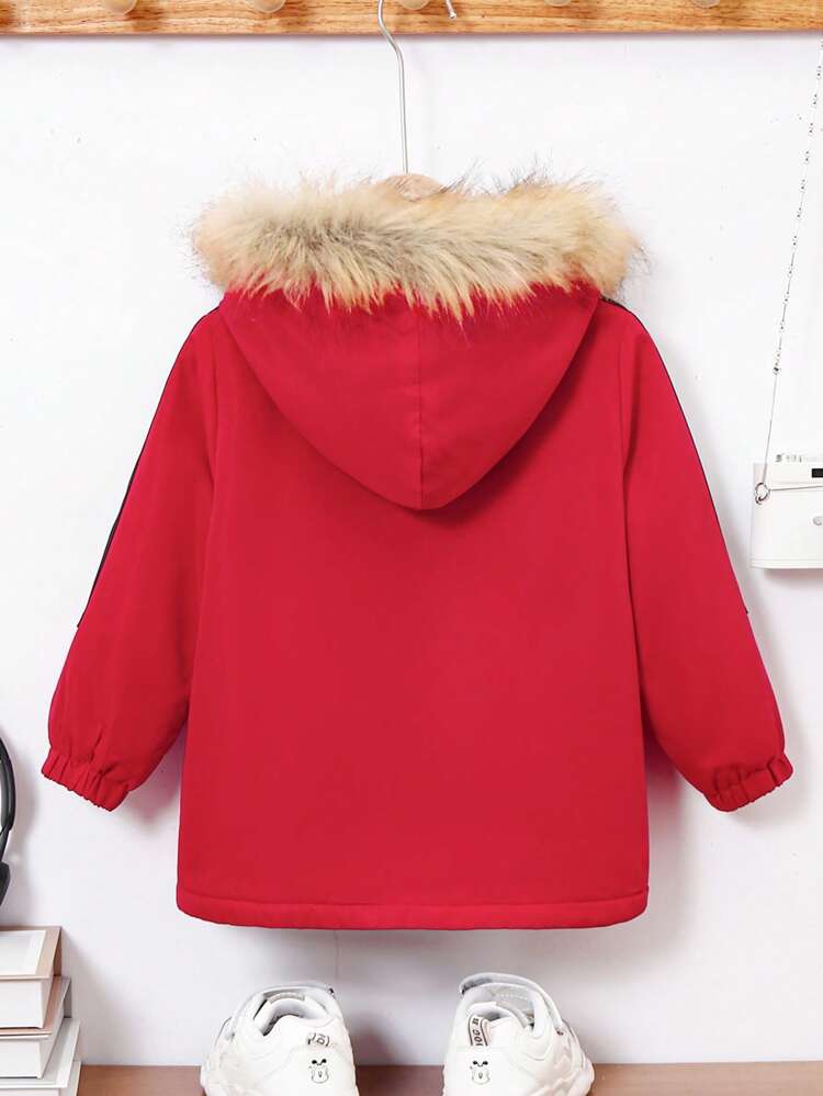 Young Boy Fuzzy Trim Hooded Thermal Lined Coat