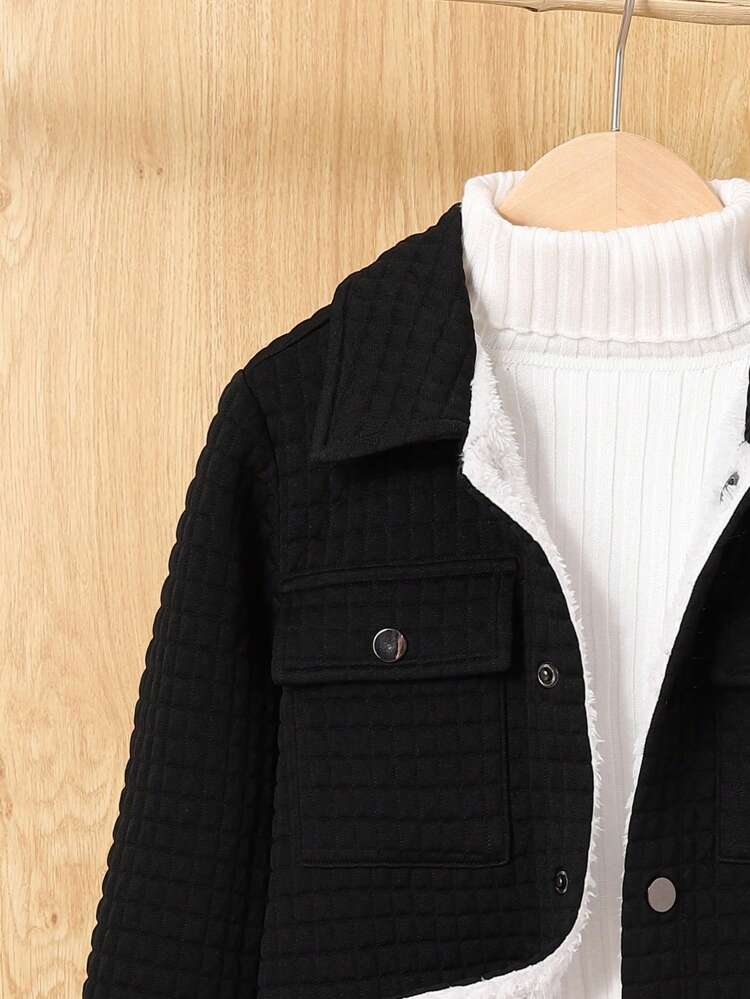 Boys' Plush Lapel Knitted Solid Coat