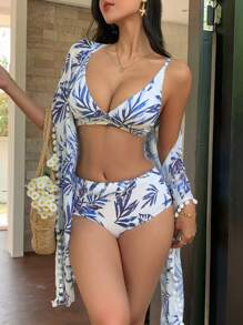 DAZY Women's Spring/Summer Printed Kimono Beach Cover-Up - Blue - View 7