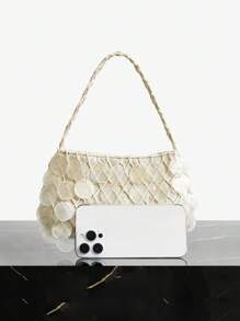 SHEIN SXY Ladies, Women Shell Pieces Top Handle Bags , Fashionable, Simple, Elegant, Versatile, For Beach,Vacation,Holiday,Summer, Seaside , Old Money ,Vacation Essentials - Beige - View 8