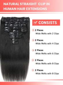 10Pcs Silk Straight Clip In Hair Extensions Natural Black Soft Hair Extension Clips Double Weft 100% Human Hair For Women HairPiece - Natural Black - View 5