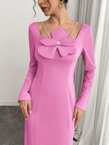 Modelyn Robe longue à manches longues avec décor floral 3D élégant pour femmes - Rose vif - View 5