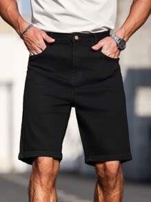 Manfinity Homme Pantalones cortos vaqueros casuales versátiles lisos para hombres de tallas grandes