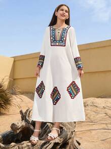 SHEIN 青少年女孩宽松休闲简约方领度假连衣裙