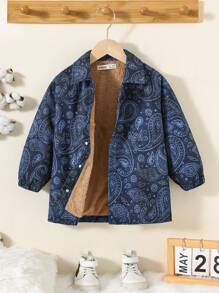 1pc Young Boys' Casual, Comfortable, Fashionable, Simple Yet Practical, Denim Effect, Thick And Warm Jacket With Thermal Lined , Suitable For Everyday Wear, School, Travel, Sports, Suitable For Autumn And Winter Season - Royal Blue - View 6