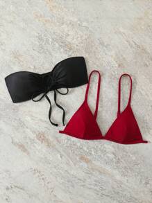 SHEIN Swim 2pcs Women's Triangle Cup Bikini Top Swimwear Set Swimwears And Swimming Trunks, Summer Beach Vacation - Multicolor - View 4