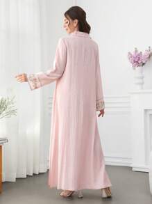 Al Najma Women's Colorful Embroidery Patchwork Lapel Long Sleeve Arabic Style Dress, Spring/Summer Fall Cloth For Women