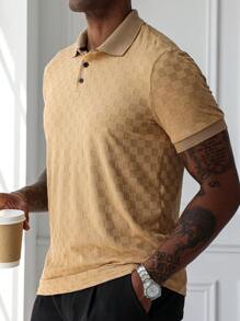 Manfinity Homme Manfinity Men's Casual Commute Jacquard Knit Short Sleeve Polo Shirt, Jacquard Fabric, Polos For Men, Polo Shirts For Men Collar, Men Clothes Men Polo Shirts